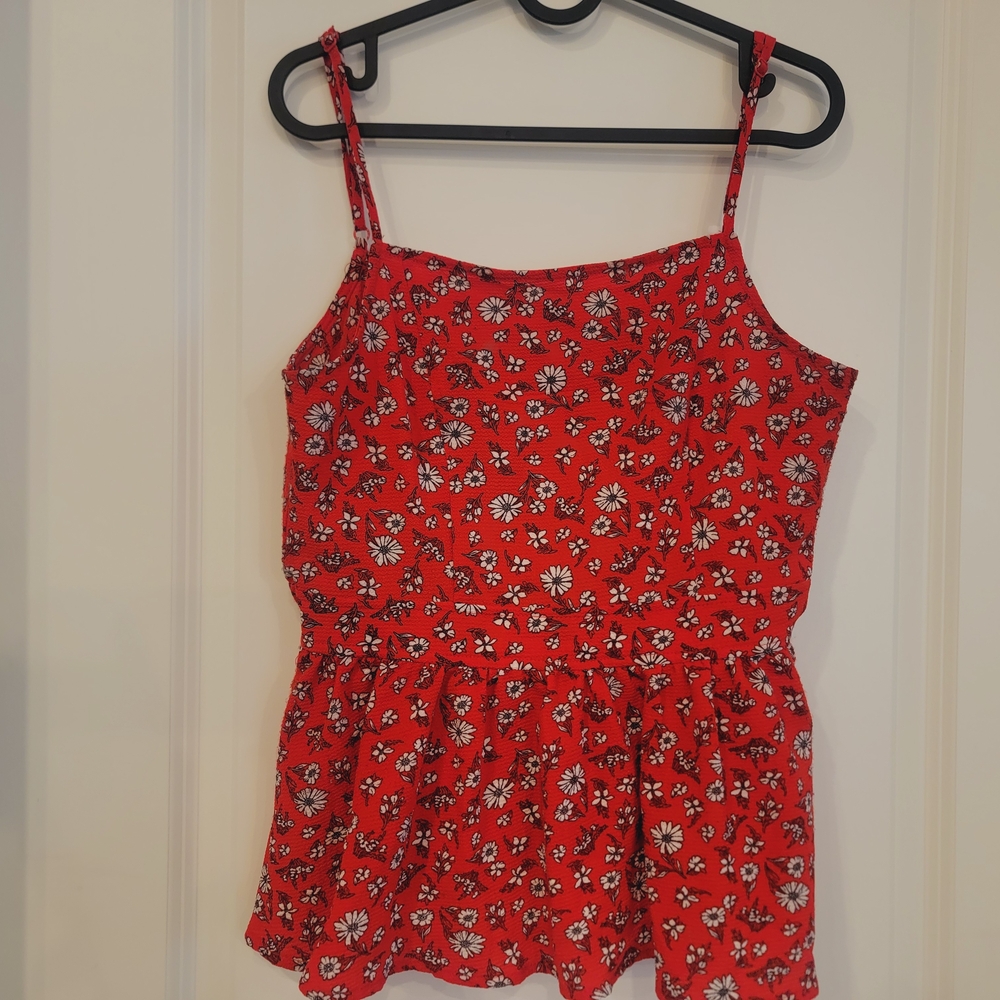 Francesca's Floral Red Sleeveless Peplum Top